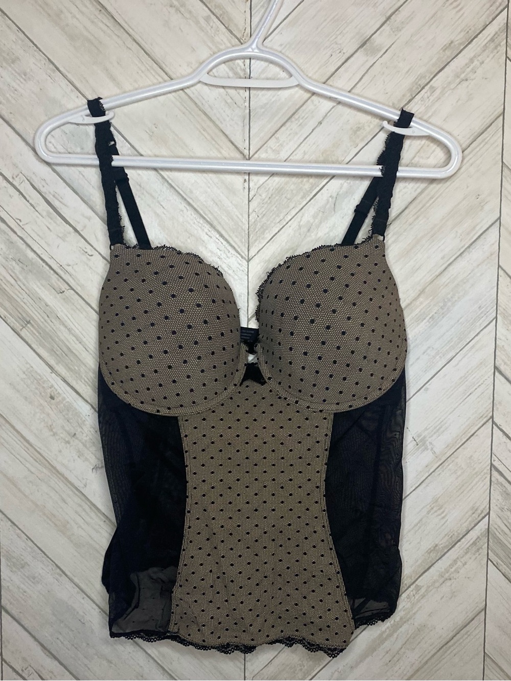 La SENZA Taupe Polka Dot Bustier Bodysuit with Black Panels